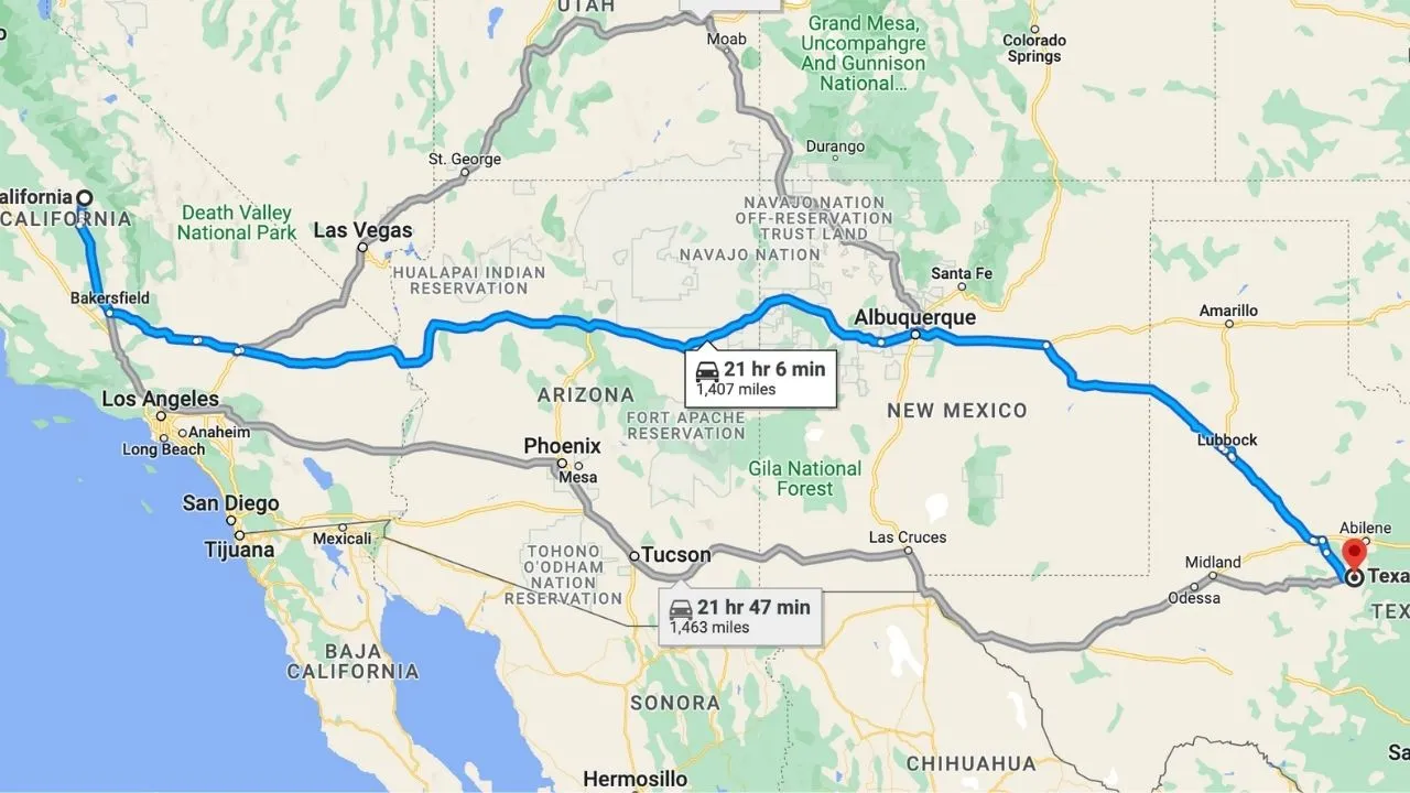 Road Trip From California To Texas