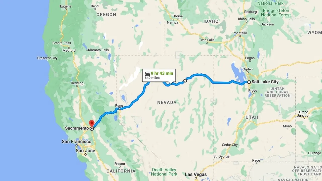 Salt Lake City To Sacramento Road Trip: