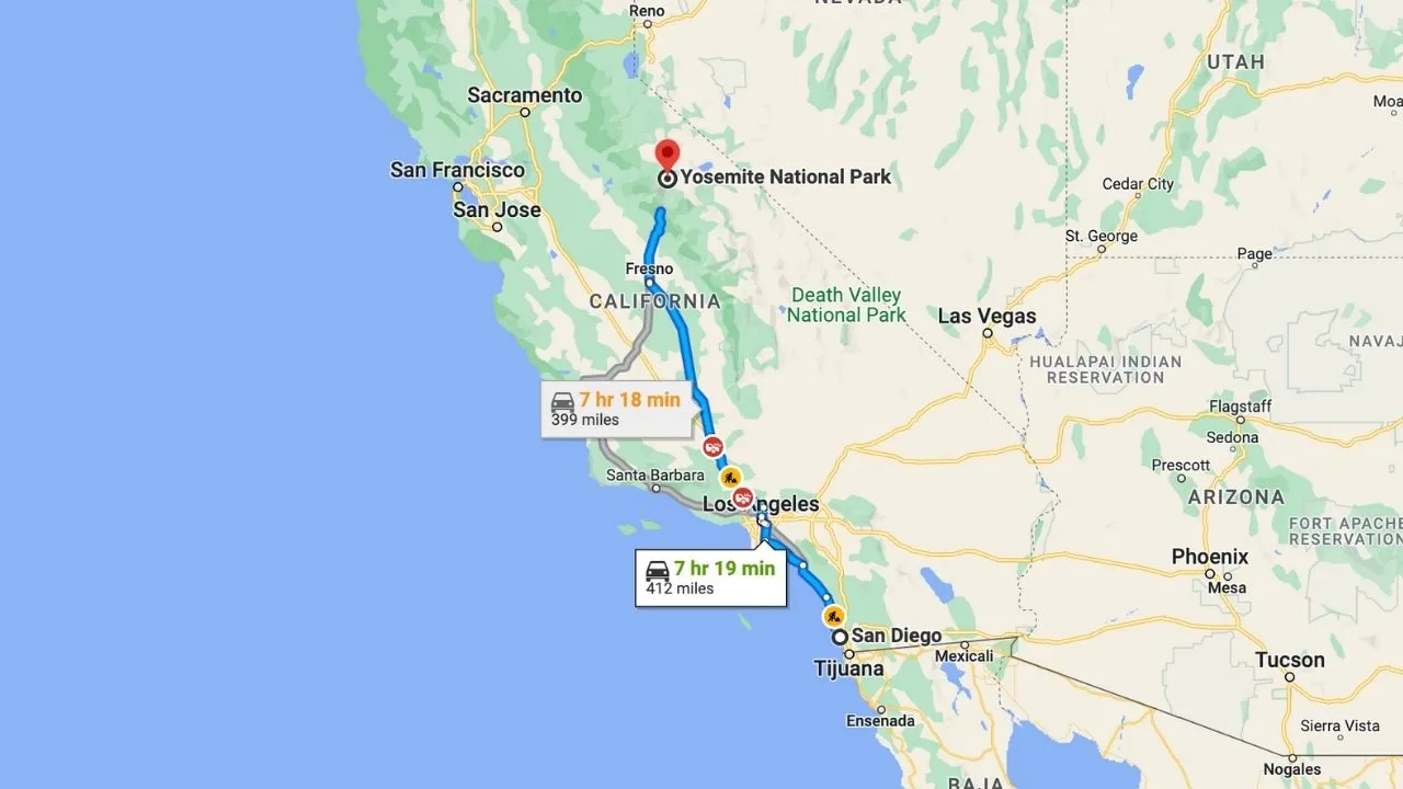 San Diego To Yosemite National Park Road Trip